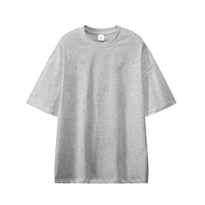 Detailed view of a grey 330g heavyweight drop-shoulder oversized cotton T-shirt