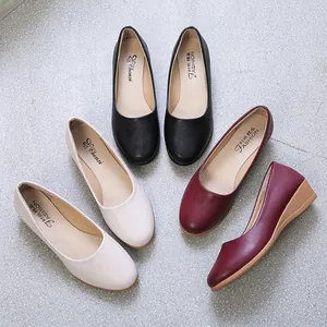 Women Fashion Pointed Toe Flat Single Shoes Comfortable Soft Sole Plain Leather Slip-On Wedge Loafers For Spring Autumn Office Casual