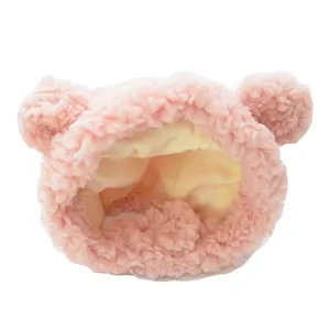 Adorable pink plush pet hat with bear ears headwear for cats and small dogs birthday