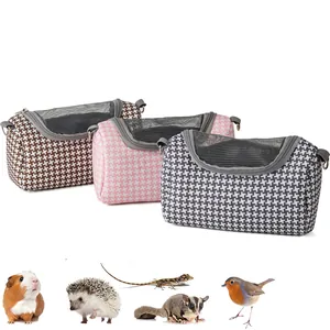 Breathable houndstooth small pet carrier bag for hamsters birds lizards and hedgehogs