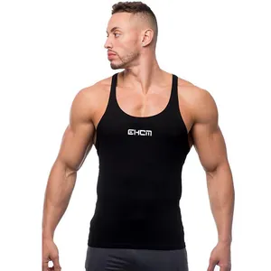 Men's black muscle fit racerback tank top for fitness training with EHCM logo
