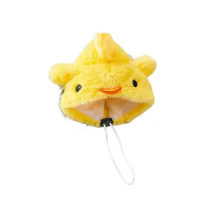 Cute yellow fluffy chick pet headgear with adjustable drawstring for cats and small dogs