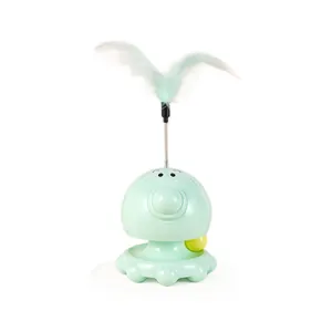Juguete para gatos de pulpo verde menta con pluma de resorte y bola giratoria
