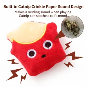 Cute French fry shaped plush cat toy with catnip and crinkle paper interior