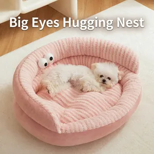 Letto Invernale Caldo Per Animali Domestici In Peluche A Righe Divano Con Occhi Carini Cuscino Antiscivolo Lavabile Per Cani E Gatti