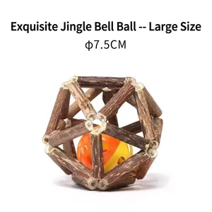 Macro view of large Silvervine wood cat toy ball featuring an internal bell, 7.5cm size.