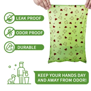 Green biodegradable dog poop bags with leak-proof odor-proof and durable features