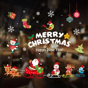 Stickers de Noël statiques pour fenêtres avec Père Noël et rennes en dessins