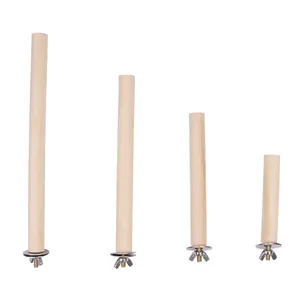 Set of four natural wood bird perches in various lengths with wing nut fasteners