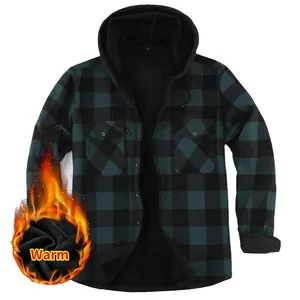 Chemise à capuche en flanelle pour homme avec doublure polaire chaude et motif à carreaux