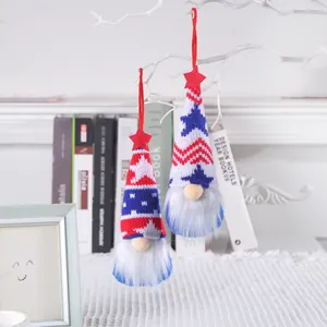 Patriotic gnome ornaments with stars and stripes knitted hats for Independence Day