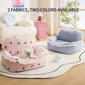 Canapé luxueux à volants pour chiens et chats, disponible en rose et bleu pour animaux