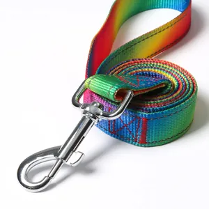 Durable rainbow nylon dog leash with heavy-duty metal snap hook for small and medium pets