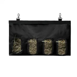 Durable hanging rabbit hay feeder bag with 4 holes for guinea pigs and chinchillas