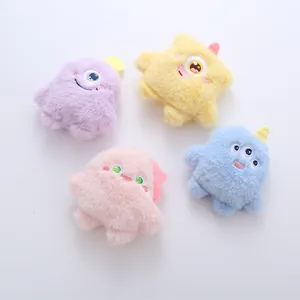 Four colorful plush monster cat toys with catnip and cute embroidered eyes for kittens