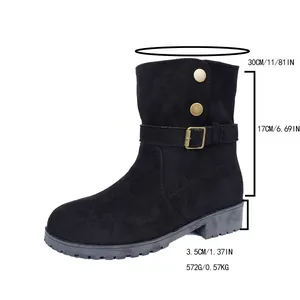 Detaillierte Maße der schwarzen Retro-Wildleder-Stiefel inklusive Höhe und Absatzgröße