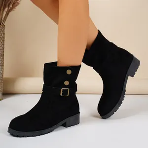 Schwarze Wildleder-Stiefeletten für Damen mit Schnallendetail