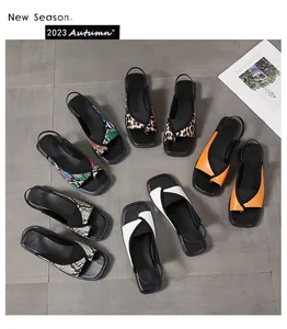 Variety of stylish square-toe slingback sandals in leopard, snake, and solid colors