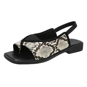 Chic snakeskin print square toe sandals with comfortable slingback strap