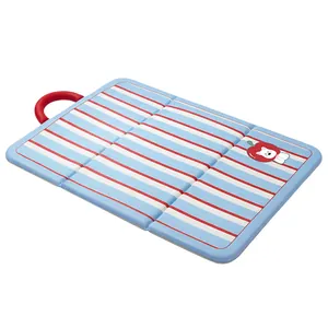 Foldable waterproof dog sleeping mat with portable handle and striped pattern design