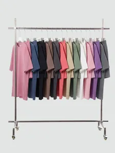 Assorted colors of retro washed cotton oversized T-shirts hanging on a clothing rack