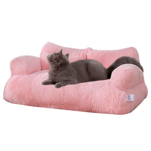Großes gemütliches rosa Plüsch-Haustiersofa für Katzen und Hunde, warmes Winternest.