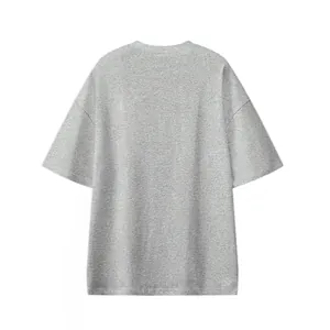 Back view of heavyweight grey short sleeve t-shirt with drop shoulder design