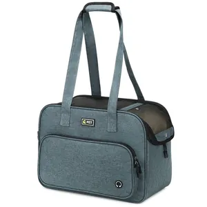 Large capacity portable pet carrier bag for cats and small dogs with mesh