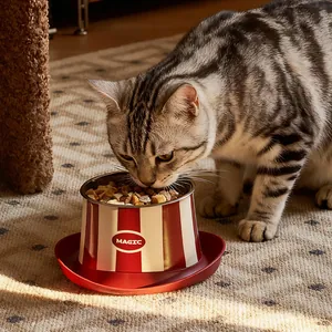 Erhöhter Futternapf aus Edelstahl im Zirkus-Stil mit Überlaufschutz für Katzen