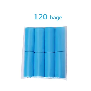 8 rolls of blue degradable EPI pet waste bags in clear plastic wrap, 120 count total
