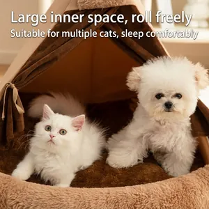 Tente pour animaux de compagnie chaude et fermée pour chiens et chats en peluche