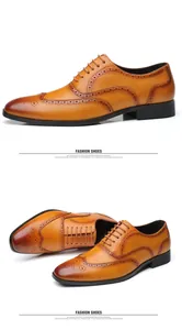 Detailed view of men's tan leather Brogue shoes with classic wingtip perforation