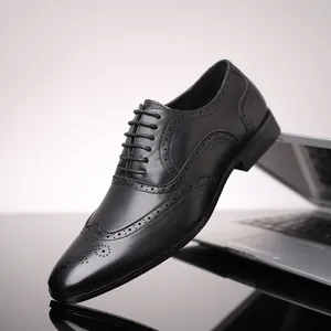 Men Classic Brogue Oxford Dress Shoes Synthetic Leather Lace Up Formal Business Shoes For Office Wedding Casual Party