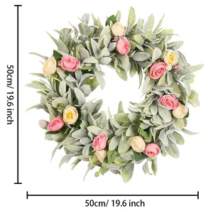 Vue détaillée de la couronne florale montrant le diamètre de 50 cm ou 19,6 pouces.