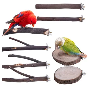 Natural Wood Bird Perch Standing Platform Branch Perch Parrot Chewing Toy For Cages Budgie Parakeet Pet Cage Accessories