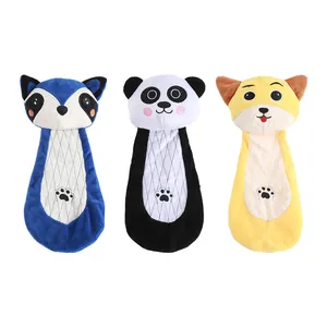 Set of three cute cartoon animal squeaky dog toys with crinkle paper for interactive play
