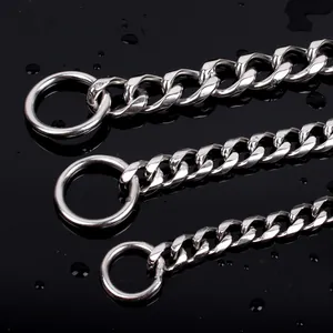 Durable stainless steel dog P-chain collars in three sizes for training and control