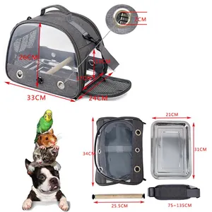 Portable waterproof bird carrier bag with transparent PVC window and stainless steel tray
