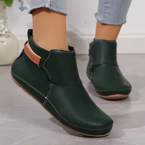 Damen Übergröße Martin Boots Lackleder Stiefeletten Herbst Winter Casual Flache Stiefel Mit Klettverschluss Und Reißverschluss