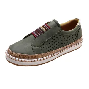 Mocassins décontractés vert olive pour femmes avec une sangle élastique très colorée