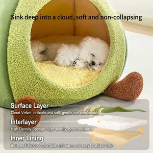 Nid douillet en forme d'avocat pour chats et petits chiens en tissu pelucheux doux