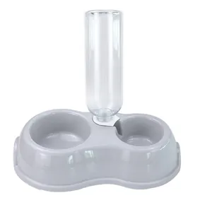 Cuenco doble gris 2 en 1 con dispensador automático de agua de 500 ml para gatos y perros pequeños