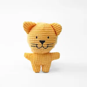 Yellow corduroy squeaky plush pet toy for dogs with durable animal shape