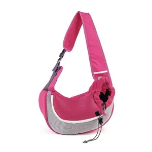 Borsa a tracolla portatile in rete traspirante rosa e grigia per cani piccoli e gatti