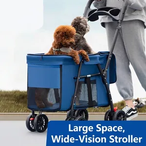 Foldable Pet Stroller for Medium and Large Dogs Multi-Functional Portable Dog Carriage With Cup Holder Oxford Cloth Breathable Pet Travel Stroller