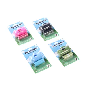 Dog waste bag dispenser kits in four colors with blister card packaging and thirty bags