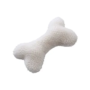 Jouet pour chien en laine d'agneau en forme d'os, peluche blanche lavable et sonore
