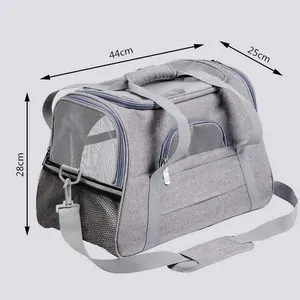 Borsa da trasporto grigia traspirante per piccoli gatti e cani, dimensioni 44x25x28 cm