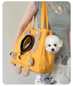 Sac de transport jaune en toile pour petits animaux avec design ours mignon