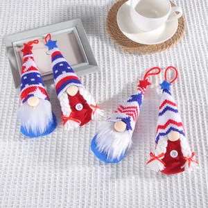 Patriotic Independence Day gnome ornaments with stars and stripes knitted hats